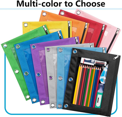 Forvencer Pencil Pouch for 3 Ring Binder, Large Pencil Case Pouch with 3 Reinforced Grommets, Pen Bag, Clear Window Pencil Case, Binder Accessories, Black