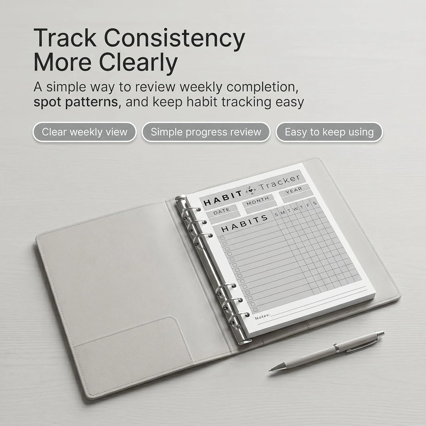 A5 Weekly Habit Tracker Inserts - Motivation & Rewards Pages for Weekly Goals and Consistency, Double-Sided 6-Hole Refill for A5 Binders, 50 Sheets, 100 Pages