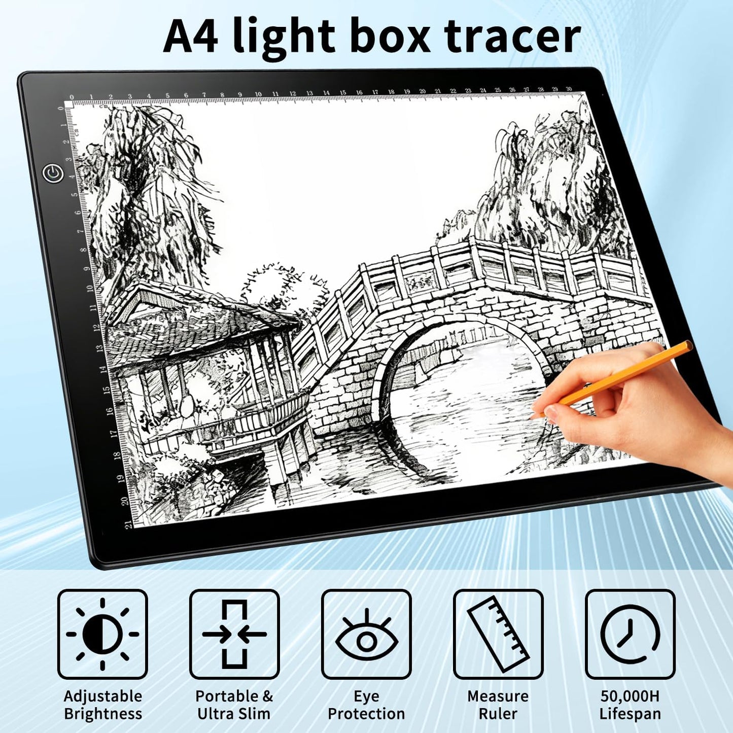 A4 LED Tracing Light Pad with Stand & 2 Clips, Ultra-Thin Portable Light Box for Tracing, Adjustable Dimmable Brightness Eye Care Type-C for Diamond Art, Sketching, Drawing, Artists Hobbyists