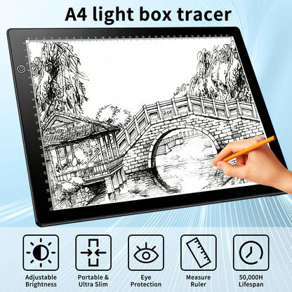A4 LED Tracing Light Pad with Stand & 2 Clips, Ultra-Thin Portable Light Box for Tracing, Adjustable Dimmable Brightness Eye Care Type-C for Diamond Art, Sketching, Drawing, Artists Hobbyists