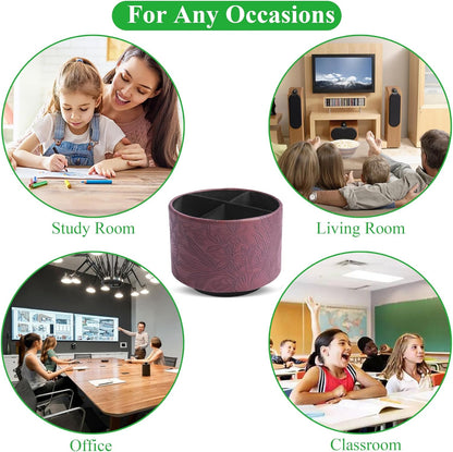 Round Leather Art Supply Organizer,Remote Control Holder,360 Degree Rotating,Multi-Functional Pencil Holder,4 Compartments Desktop Stationary Organizer(1-Fractal Flower) | Round - Colors B