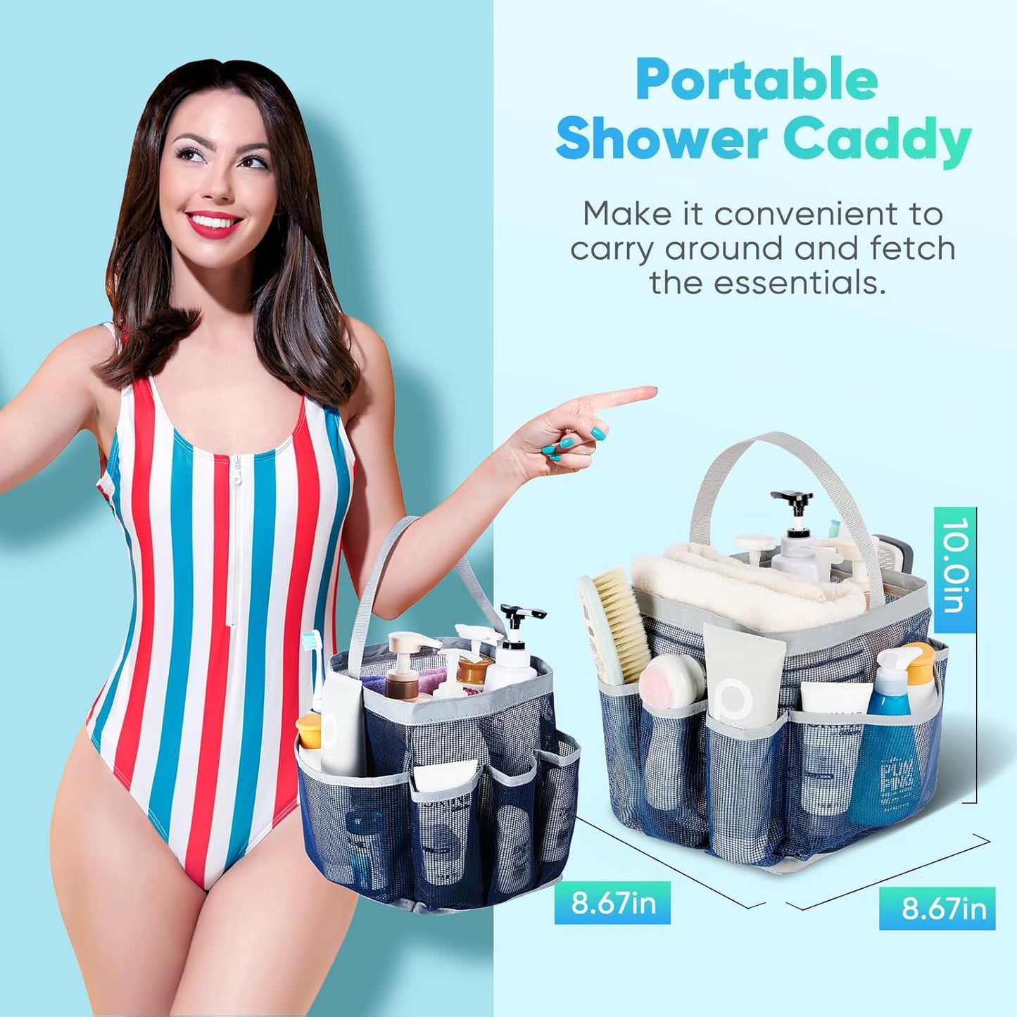 EUDELE Mesh Shower Caddy Portable for College Dorm Room Essentials, Shower Caddy Dorm with 8-Pocket Large Capacity for Beach, Swimming, Gym, Travel essentials