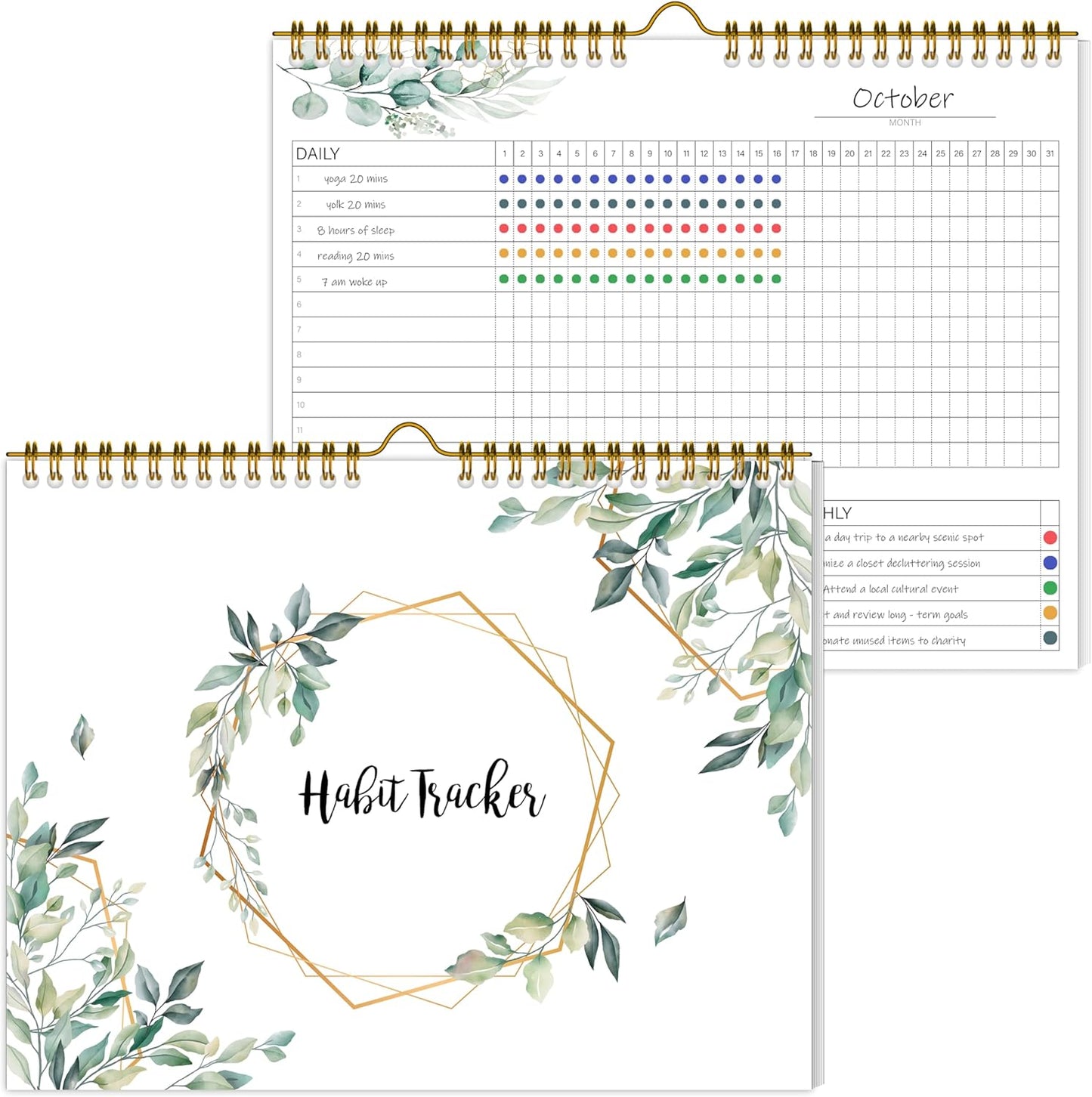 Habit Tracker Calendar，12 Monthly Habit Tracker Journal with Spiral Binding,Undated Weekly Monthly Planner to Boost Productivity&Self Improvement, 8"x10"（Green)