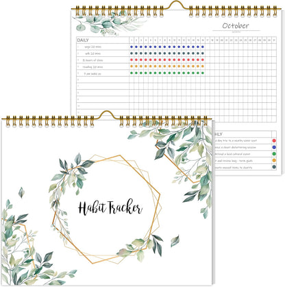 Habit Tracker Calendar，12 Monthly Habit Tracker Journal with Spiral Binding,Undated Weekly Monthly Planner to Boost Productivity&Self Improvement, 8"x10"（Green)