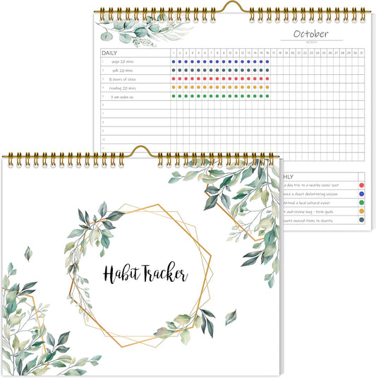 Habit Tracker Calendar，12 Monthly Habit Tracker Journal with Spiral Binding,Undated Weekly Monthly Planner to Boost Productivity&Self Improvement, 8"x10"（Green)