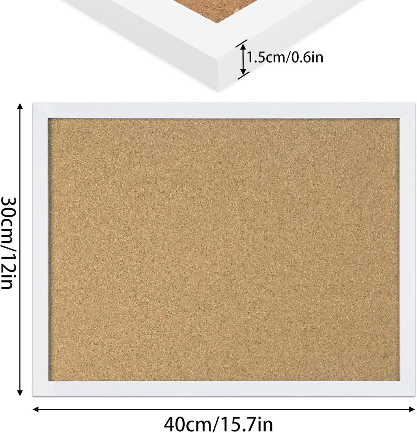 FEBSNOW Cork Board Bulletin Board 15.7 x 12 Inches with Rectangle White Frame Hanging Pin for Office Home Message Board or Vision Board Decoration