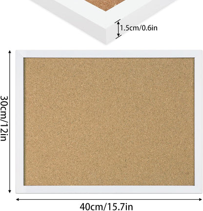 FEBSNOW Cork Board Bulletin Board 15.7 x 12 Inches with Rectangle White Frame Hanging Pin for Office Home Message Board or Vision Board Decoration