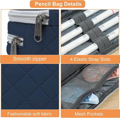 Della Gao Large Pencil Case, Big Capacity Pencil Pouch with 2 Compartments, Office Pencil Bag with Zipper, Big Pen Case for Adults (01-Black)