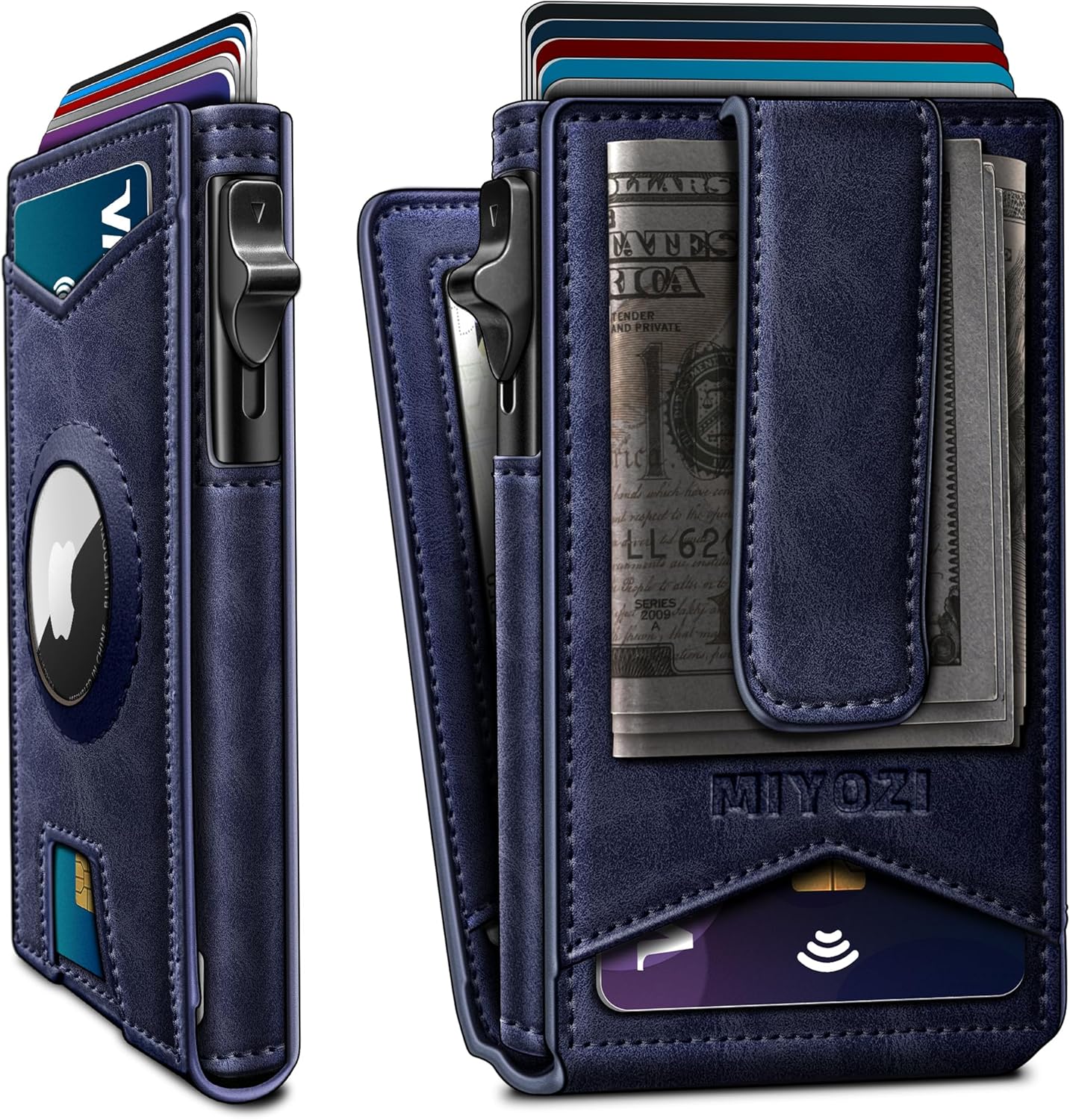 miyozi Airtag Wallet for Men Money Clip 9-Card Pop-Up Credit Card Holder with ID Window RFID Blocking Metal Case Magnetic Closure Front Pocket Wallet Gift Box | with Money Clip