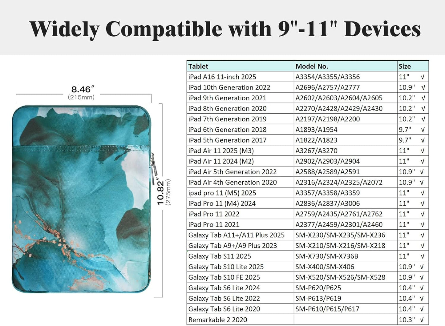 TiMOVO 9-11" Tablet Sleeve Bag for iPad 11-inch A16 2025, iPad 10.9"/10.2"| Air 11 Inch/5th/4th Gen. 10.9", Galaxy Tab A9+/A11Plus 11", Protective Bag Fit Smart Keyboard, Dusty Blue