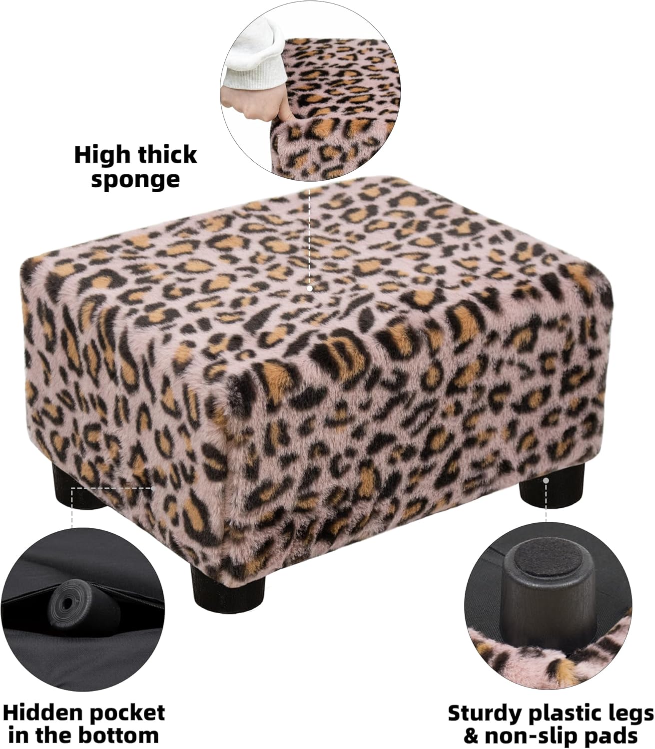 CAROLMADE Small Foot Stool Ottoman Footstool with Legs Under Desk Footrest for Living Room Bedroom and Office, Soft Ivory White