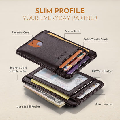 Buffway Slim Minimalist Front Pocket RFID Blocking Leather Wallets for Men and Women - Carbon Fiber Black - Colors A
