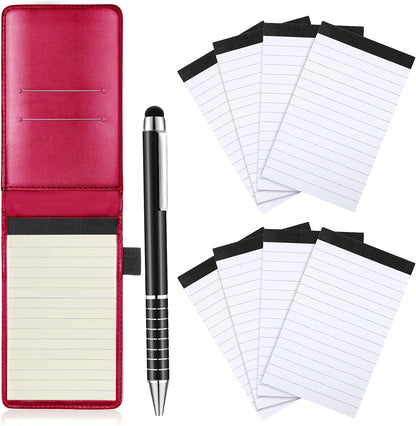Outus 10 Pcs Mini Pocket Notepad Holder Set Included Small Leather Pocket Notebook Holder with 50 Lined Sheets, Metal Pen, 8 Pcs 3 x 5 Inch Memo Book Refills, 30 Lined Paper Per Note Pad (Black)