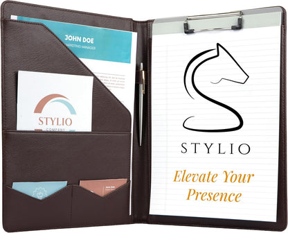STYLIO Padfolio Portfolio Organizer Binder | Interview Resume Folder, Legal Document, Business Card Holder |w/Letter-Sized Notepad | Handsome Piano Noir Faux Leather Folio Matte Finish, Accent Stitch