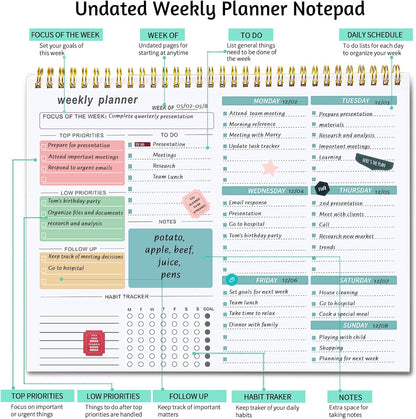 Weekly To Do List Notepad, 8.5''x11'' Weekly Desk Planner with 52 Tear Off Sheets Undated Weekly Planner Habit Tracker & Productivity Organizer for Home and Work, Pink