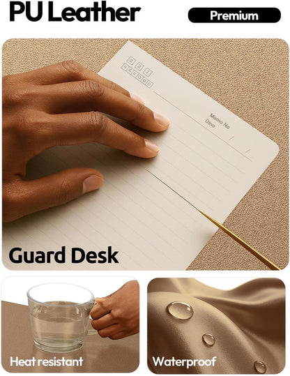 YSAGi Large Extended PU Leather Desk Pad Protector – Non-Slip Waterproof Desk Mat for Office & Home, Easy Clean Mouse Pad & Laptop Writing Blotter 35.4"x17" Black - Colors B
