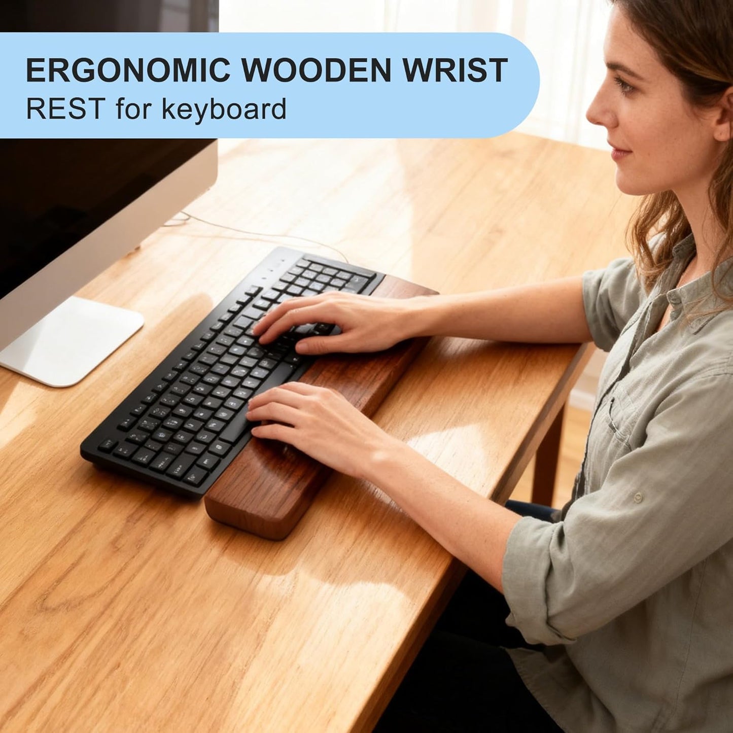 87 Keys Keyboard Wrist Rest - Ergonomic Walnut Wood Palm Rest for Mechanical Keyboard, Non-Slip, Comfortable Typing and Gaming (87 Keys) ﻿