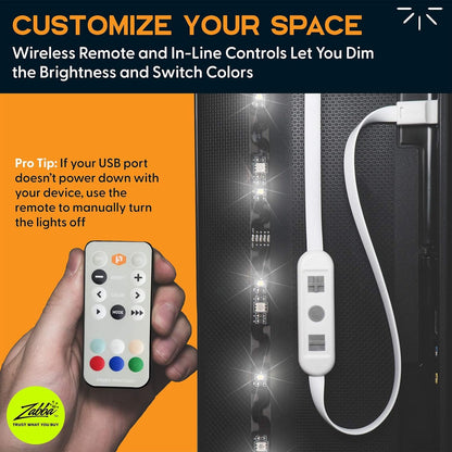 Luminoodle Color Bias Lighting, USB TV and Monitor Backlight LED Strip Lights Kit with Dimmer, Remote - 6.6 ft for 24" to 60" TV - Medium