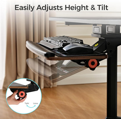 EUREKA ERGONOMIC Height Adjustable Mouse & Keyboard Tray Under Desk, 28x10'' Large Slide Out Swivel Tilt Computer Keyboard Drawer with Pad for Gaming Home Office, Dual Mount