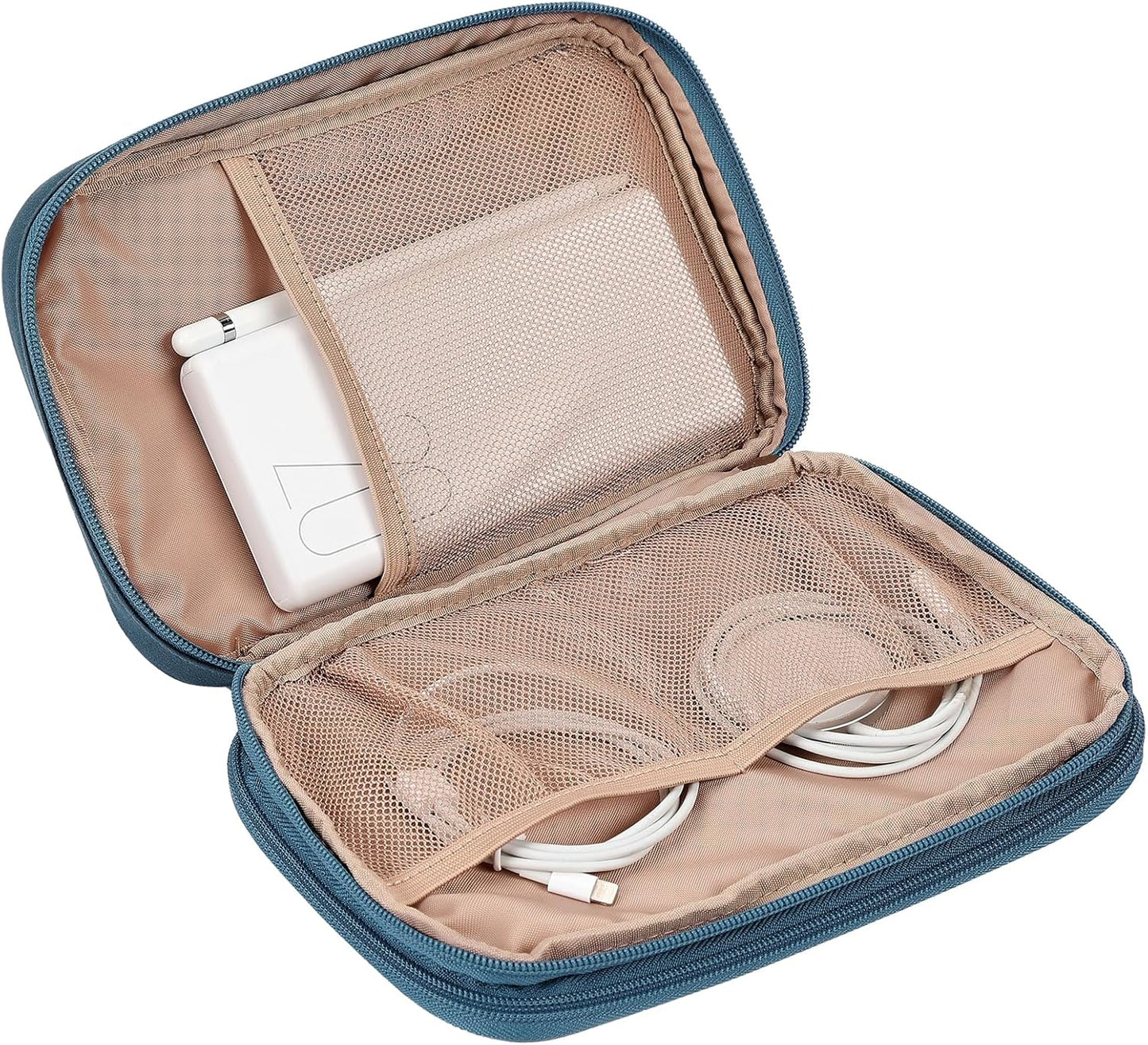 NISHEL Travel Cord Organizer Case, Double Layers Tech Electronic Bag, Essentials for Charger, Cable, Phone, Flash drive, Medium, Pink