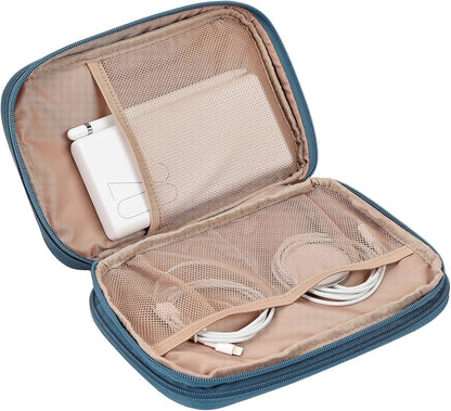 NISHEL Travel Cord Organizer Case, Double Layers Tech Electronic Bag, Essentials for Charger, Cable, Phone, Flash drive, Medium, Pink
