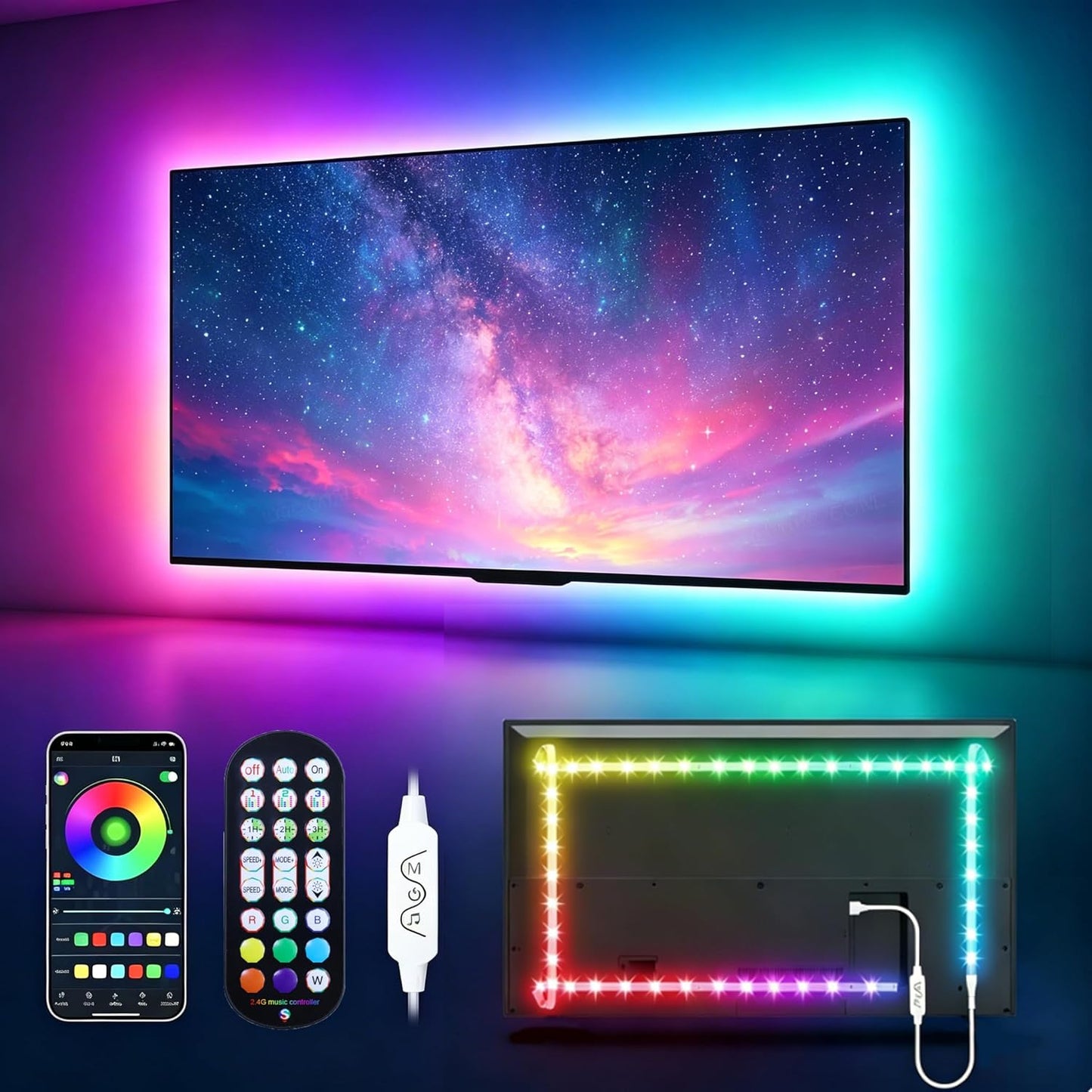 MATICOD LED Lights for TV Led Backlight, 9.84ft RGB Led Strip Lights USB TV Lights Behind 32-43in, APP Remote Control Music Sync TV Led Light for Bedroom Gaming Home Décor