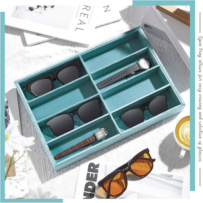 Amylove 2 Pcs Sunglass Organizer Trays Glasses Stackable Jewelry Trays Sunglass Organizer Display Box(8 Grids,Beige)