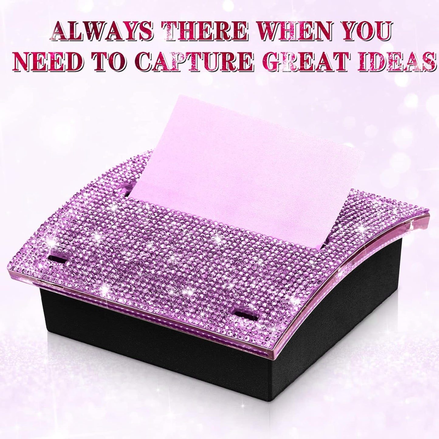Eersida Rhinestone Self Stick Note Pad Holders 4 x 4 Inches Pink Cute Note Holder Sticky Dispenser Bling Memo Stick Dispenser for Office Employee Coworkers Gifts Home Desk Supplies