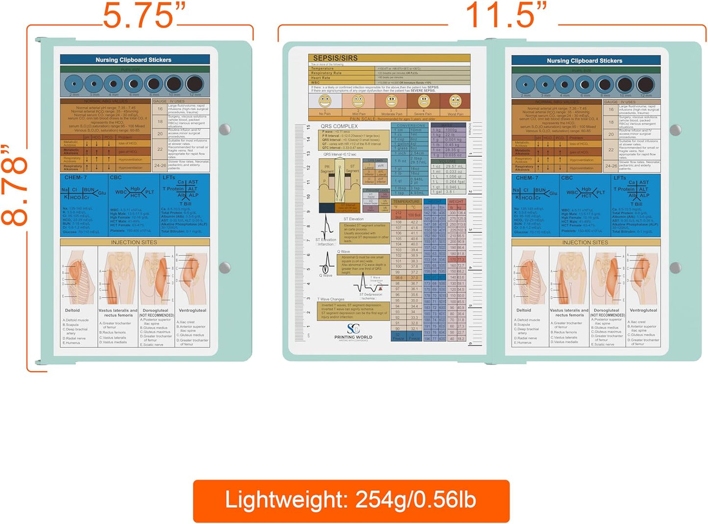 Nursing Clipboard with Nursing and Medical Edition Cheat Sheets Nursing School Essentials - Aluminum Foldable Nurse Clip Boards Essential Accessory for Efficient Patient Care (Mint)