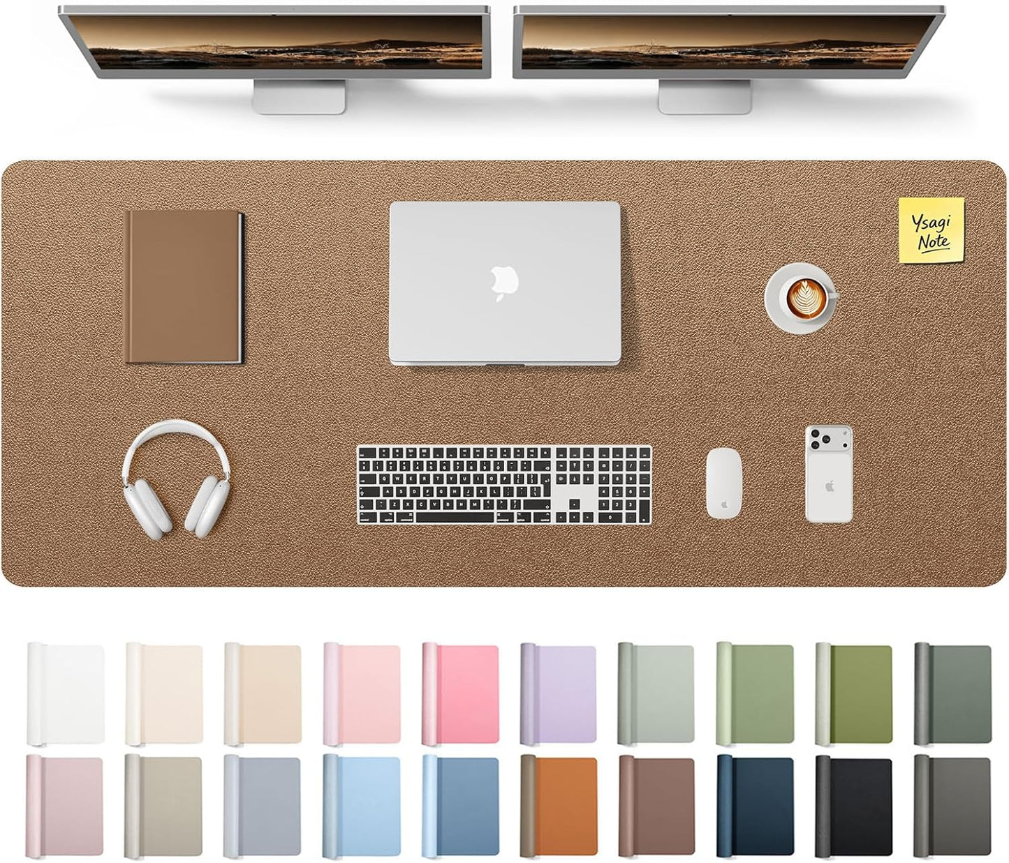 YSAGi Leather Office Desk Pad Protector, Large Mouse Pad, Non-Slip, PU Leather, Laptop Desk Blotter, Waterproof Writing Pad for Office and Home, Black, 23.6" x 13.8" - Colors B