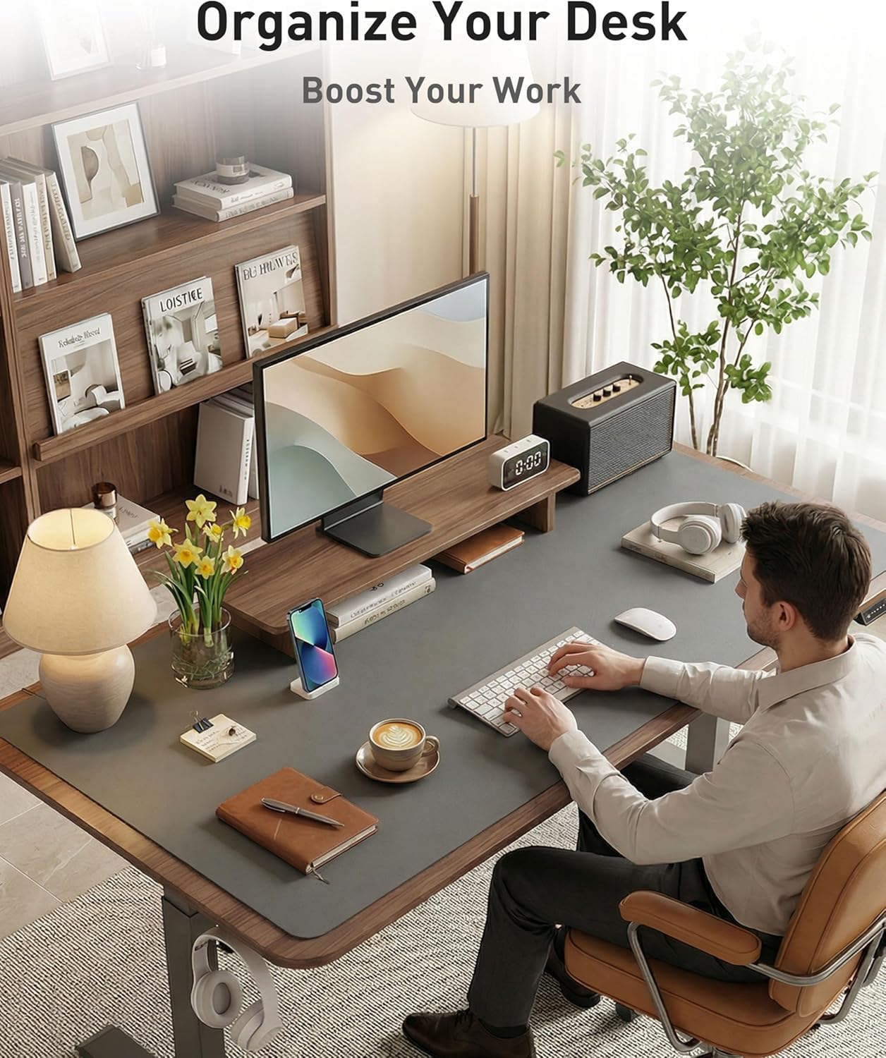 Aothia Leather Desk Pad Protector, Mouse Pad, Office Desk Mat, Non-Slip PU Leather Desk Blotter, Laptop Desk Pad, Waterproof Desk Writing Pad for Office and Home (Brown,23.6" x 13.7") - Colors B