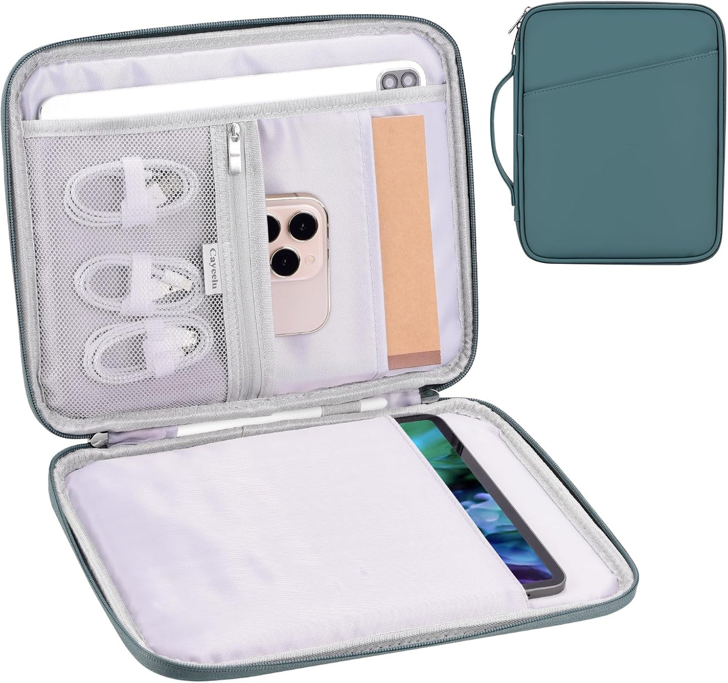 8-9 Inch Tablet Sleeve Bag, Padded Travel Pouch for Galaxy Tab A9 8.7/Tab A 8.4/Fire HD 8, Portfolio Style with Mesh Pocket and Compartments for Accessories (PU-Gray9)