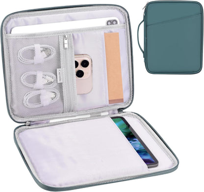 8-9 Inch Tablet Sleeve Bag, Padded Travel Pouch for Galaxy Tab A9 8.7/Tab A 8.4/Fire HD 8, Portfolio Style with Mesh Pocket and Compartments for Accessories (PU-Gray9)