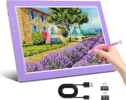 ZEXALIGHT A4 Light Box for Tracing, Light Pad for Diamond Painting with 8 Levels/Stepless Dimming Brightness and 3 Color Modes, Ultra-Thin Copy Board Light Table for Artists Tracing Drawing (Pink)