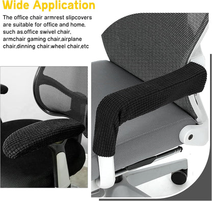 2pcs Office Chair Armrest Covers, Arm Rest Covers for Office Chair,with Zipper, Stretchable Chairs Arm Pads, Black Armrest Cover for Chairs