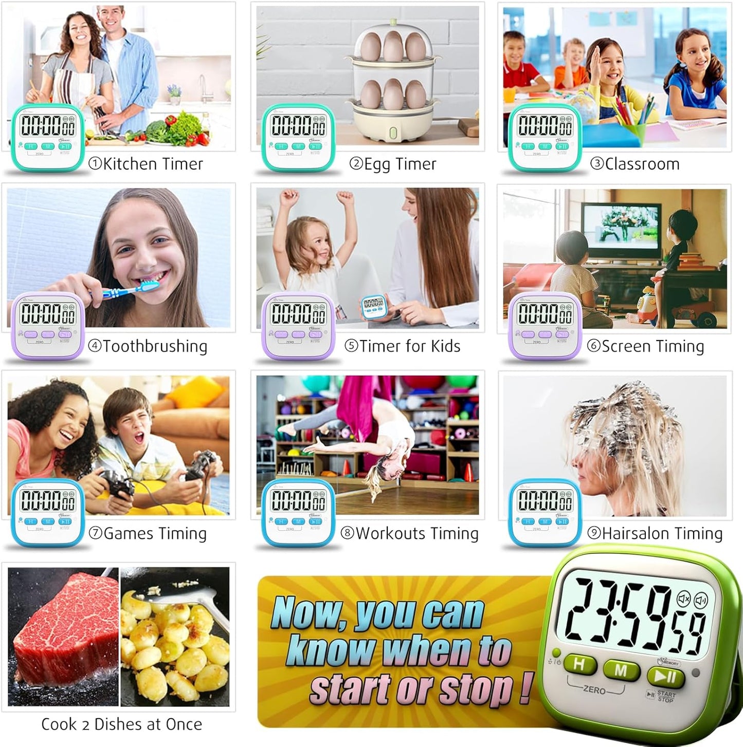 Antonki 2 Pack Classroom Timers for Kids Teachers, Magnetic Countdown Digital Kitchen Timer for Cooking, Study, Exercise, Games, Time Mangement - Loud/Silent Mode - Battery Included