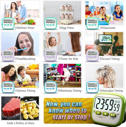 Antonki 2 Pack Classroom Timers for Kids Teachers, Magnetic Countdown Digital Kitchen Timer for Cooking, Study, Exercise, Games, Time Mangement - Loud/Silent Mode - Battery Included