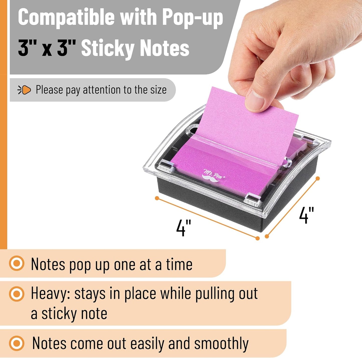 Mr. Pen- Pop Up Note Dispenser, 3" x 3", 2 Pack, Black Base, Clear Top, Sticky Note Dispenser, Sticky Note Holder for Desk