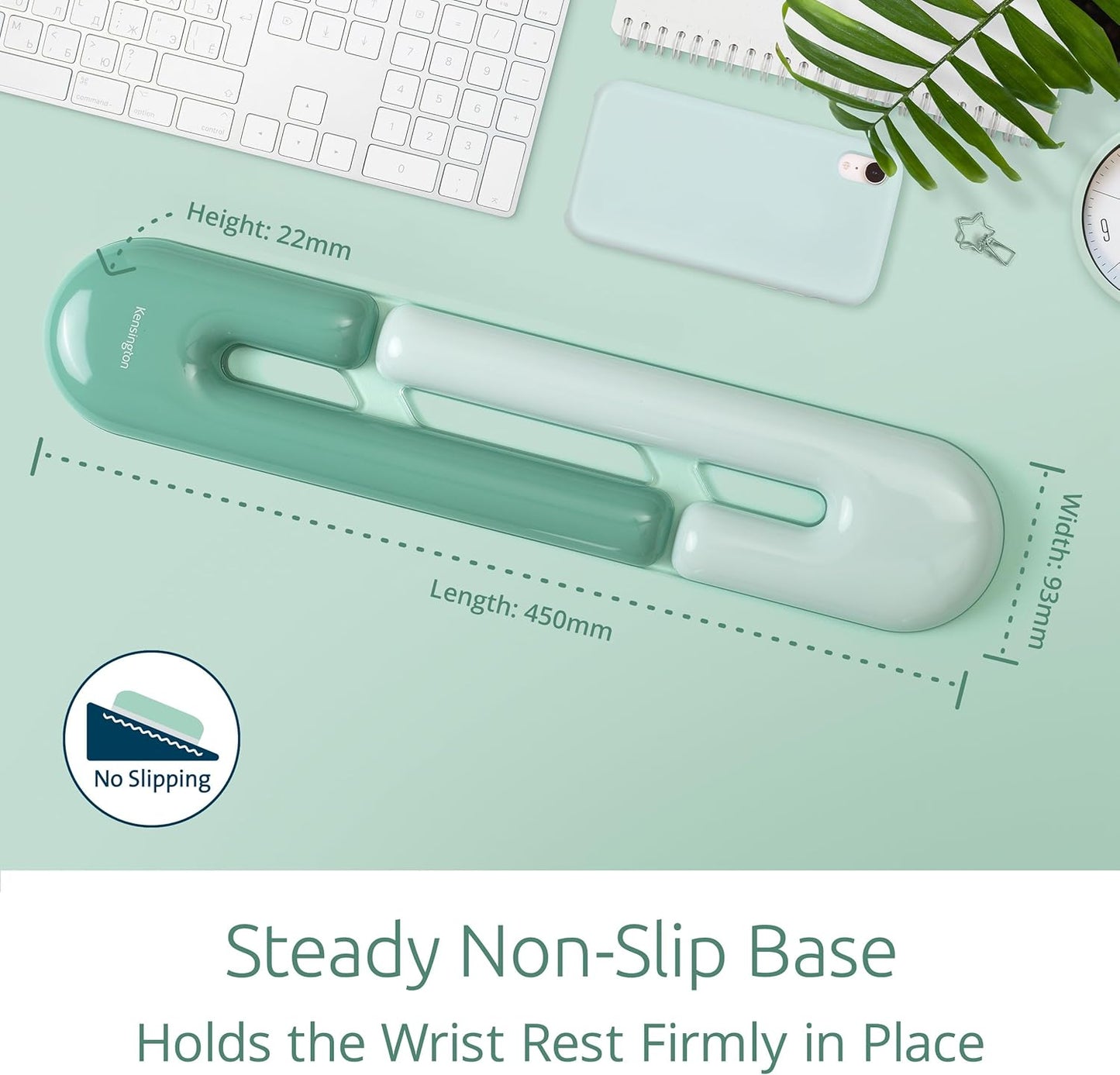 Kensington Mouse Wrist Rest Gel Support Cushion for Mice & Trackballs, Duo Gel Ergonomic Mouse Wrist Support for Pain Relief, Comfortable Non-Skid, Loop Green, 7.4" x 3.27" x 0.7" K62829WW