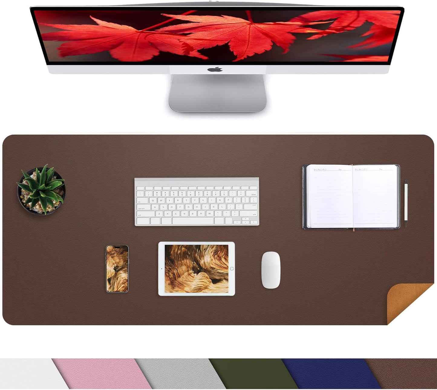 AFIING Large Desk Mat 47" x 17", Dual-Sided Natural Cork & PU Leather Desk Pad, Non-Slip Waterproof Mouse Pad for Office, Home & Gaming, Black