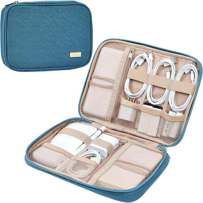 NISHEL Travel Cord Organizer Case, Tech Electronic Bag, Essentials for Charger, Cable, Phone, Hard Drive, USB, SD Card, Pink