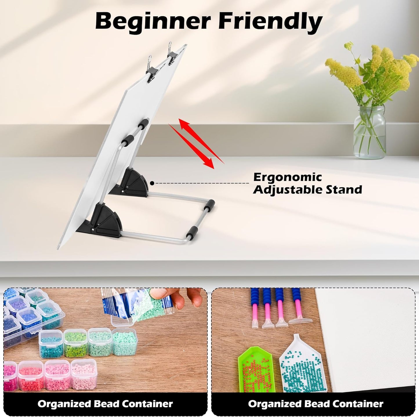 Diamond Painting Storage Accessories Kit with A3 LED Light Pad, Bead Organizers, Drill Pens, Storage Boxes, and Tools for Adult