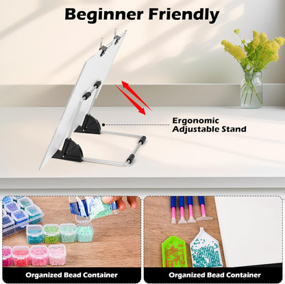 Diamond Painting Storage Accessories Kit with A3 LED Light Pad, Bead Organizers, Drill Pens, Storage Boxes, and Tools for Adult