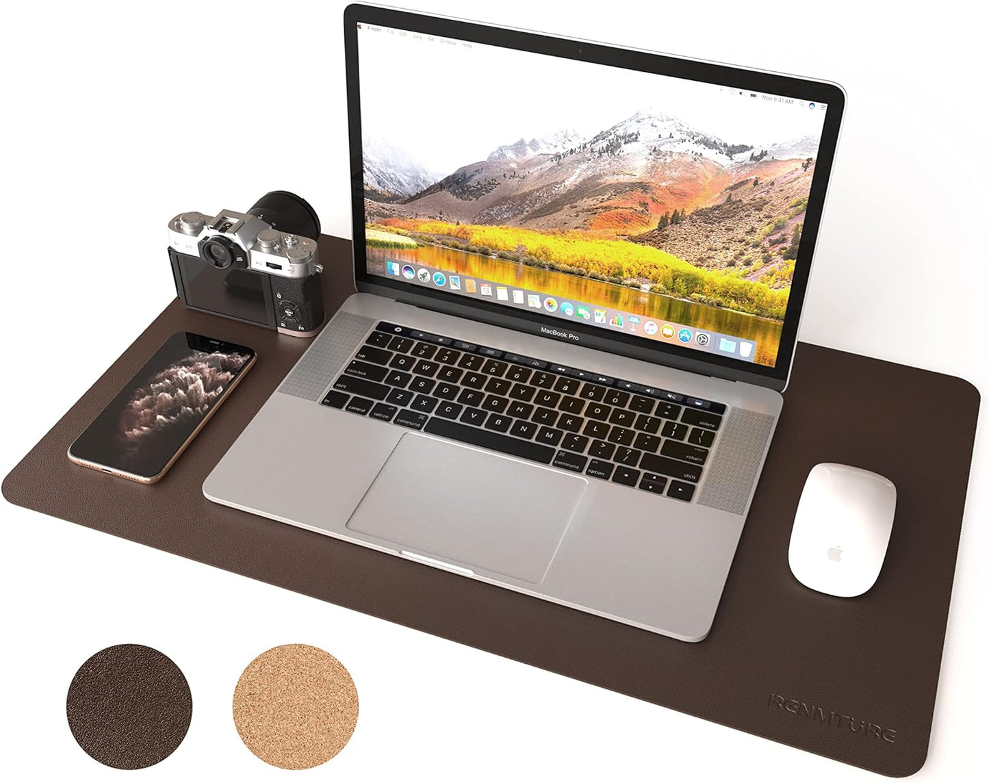 RENMTURE Dual-Sided Mouse Pad, Natural Cork & PU Leather Large Desk Pad for Office and Home Work, Desk Protector Non-Slip, Waterproof, Easy Clean (Olive Green, 32"x16")