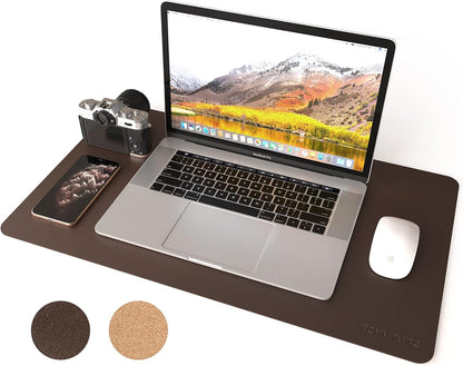 RENMTURE Dual-Sided Mouse Pad, Natural Cork & PU Leather Large Desk Pad for Office and Home Work, Desk Protector Non-Slip, Waterproof, Easy Clean (Olive Green, 32"x16")