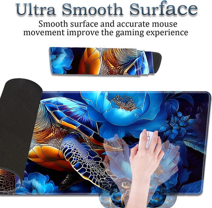 Mouse Wrist Rest and Keyboard Wrist Rest Pad Set, Non-Slip Rubber Base Smooth Surface Ergonomic Gaming Mouse Pad for Easy Typing and Pain Relief, Antique Blue Wood Grain Dog Paw + Coaster