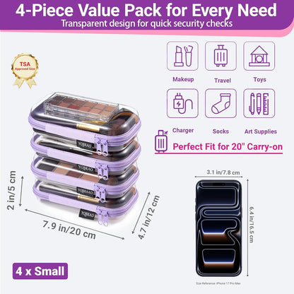 YQBRAO 6 Pack Clear Hard Shell Zipper Case, 1.2mm Heavy Duty Crush-Proof Diaper Bag Organizer Pouches, TSA Approved Travel Makeup Bag for Toiletries & Electronics, (2L, 2M, 2S) Multi-Size Storage Set