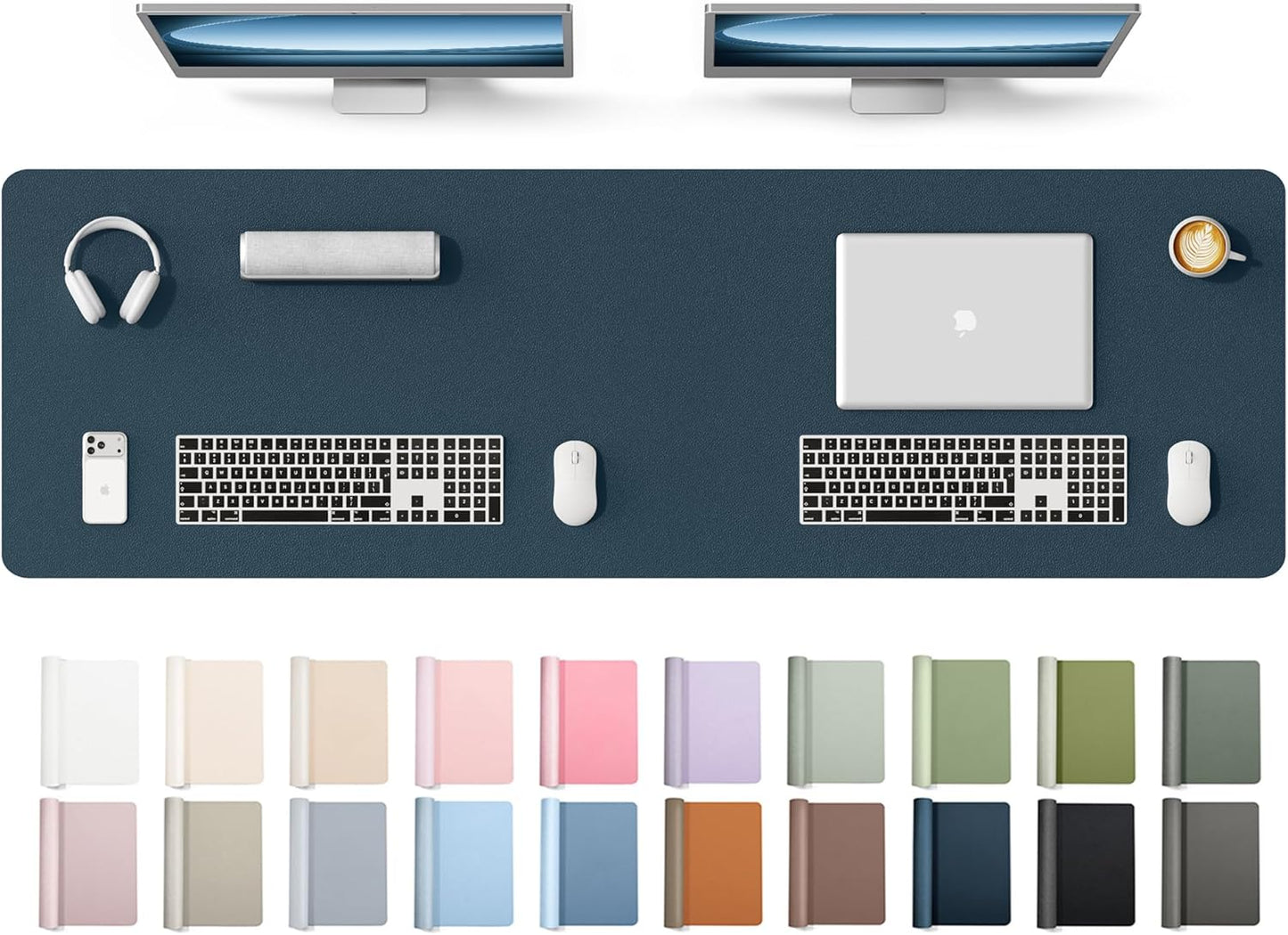 YSAGi Leather Desk Pad Protector, Office Desk Mat, Large Mouse Pad, Non-Slip PU Leather Desk Blotter, Waterproof Laptop Desk Writing Pad for Office and Home (23.6" x 13.8", Eggshell) - Colors A