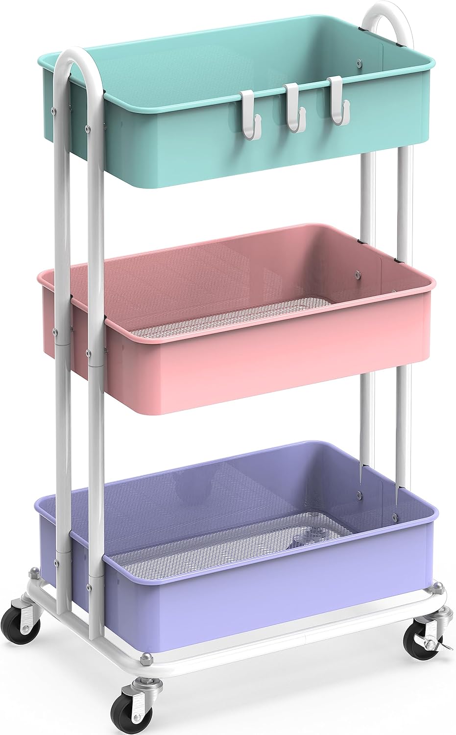 Simple Houseware 3-Tier Heavy Duty Metal Utility Rolling Cart, White