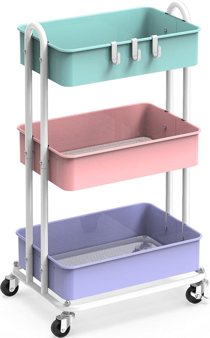 Simple Houseware 3-Tier Heavy Duty Metal Utility Rolling Cart, White